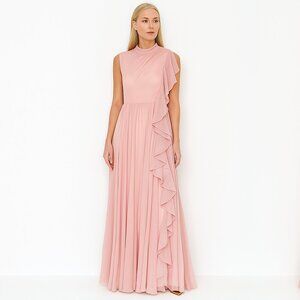 NWT Mac Duggal Ruffled High Neck Maxi Dress Daisy Rose 2 #A0549